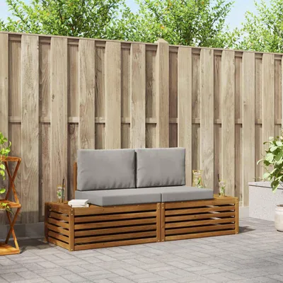 Produktbild von Outdoor-Sofagarnitur - VIDAXL - Terrassen-Sofa - mit Kissen - 2 Stück Natürlich und Hellgrau