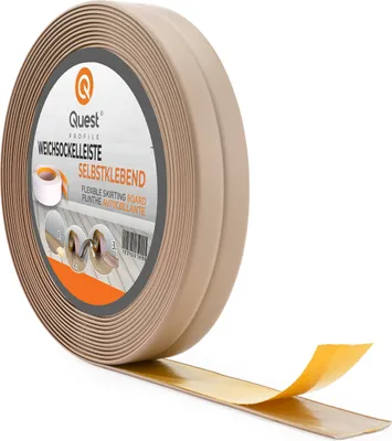 Produktbild von QUEST Weichsockelleiste Selbstklebend 10x10mm, 5m, Sockelleiste, Knickleiste aus PVC, Kunststoff für Küche und Bad, Dichtungsband, Fugendichtband , beige