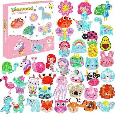 Immagine prodotto di Set di pittura con strass per bambini da 40 pezzi, kit di adesivi con strass 5D, adesivi mosaico fai da te con animali per bambini