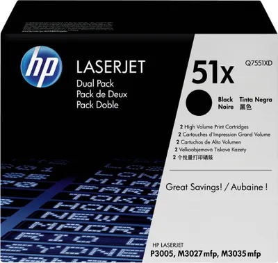 Zdjęcie produktu dla HP 51X - 2-pak - Wysoka wydajność - Czarny - Oryginalny - LaserJet