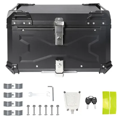 Image de Top-caisse pour moto - Coffre arrière - 65 litres - Aluminium - Étanche - Fermeture rapide - Résistant aux chocs - Noir