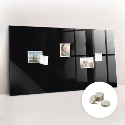 Obrázek produktu pro Magnetická Tabule na Zeď Skleněná - Memo Board Kleněnou Přední Stranou - 5 magnetů v balení - 120x60 cm - Barva černá