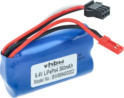 Produktbild von vhbw Akku kompatibel mit Wltoys A969-A, A959-A Modellbau (350mAh, 6,4V, LiFePO4, 55 x 39 x 17 mm, BEC)