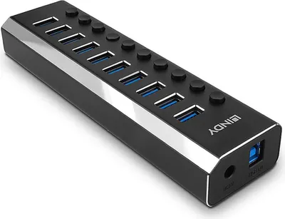 Immagine prodotto di Hub USB 3.0 Lindy a 10 porte con interruttori on/off