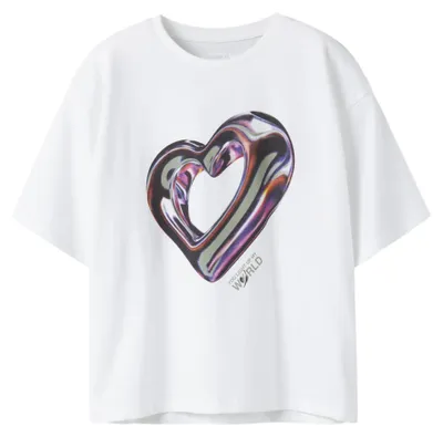 Productafbeelding van NAME IT meisjes top, model Nkfdonela Ss RLX, kleur: helder wit, maat: 116 cm