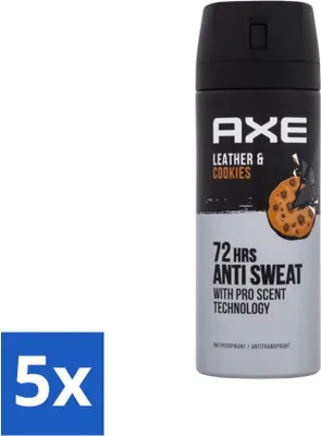 Zdjęcie produktu dla Ax – dezodorant w sprayu – 72 godziny ochrony przed potem – skóra i ciastka – 150 ml – opakowanie ekonomiczne – 5 sztuk