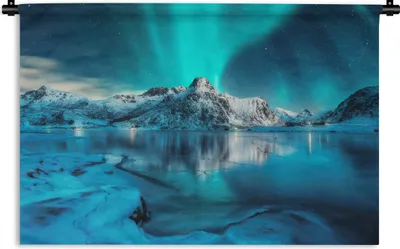 Produktbild von MuchoWow® Wandteppich Wandbehang Nordlicht - Eis - Schnee - Norwegen - Blau - Berge 60x40 cm Tapisserie Dekoration Wandtuch - Wanddekorationen