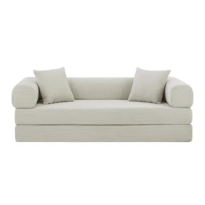 Produktbild von LVHOM 2-in-1 Schlafsofa Faltbar Cord, Bodensofa ohne Montage, Gästebett Sofabett für Wohnzimmer & Jugendzimmer, 195x89x59, Beige