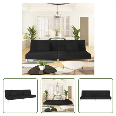 Produktbild von The Living Store Schlafsofa 2-Sitzer mit 2 Kissen Schwarz Stoff