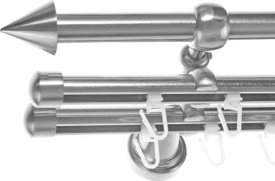 Produktbild von Rohr und Innenlauf Gardinenstange Edelstahl Look, Durchmesser 16mm, Wandträger H14RII, 3-läufig, Länge 160, Endkappe E29