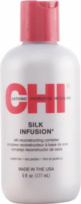A bottle of CHI Silk Infusion hair treatment.