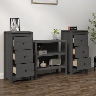 Produktbild von vidaXL Sideboards 2 Stk. Grau 40x35x80 cm Massivholz Kiefer