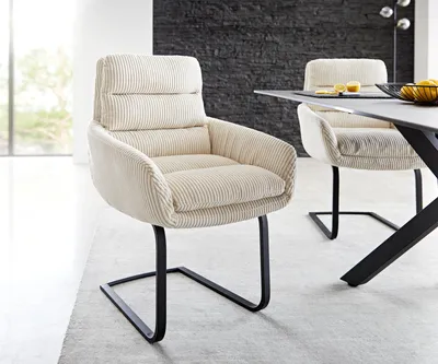 Produktbild von DELIFE Freischwinger Abelia-Flex mit Armlehnen Cord Beige Freischwinger flach Schwarz