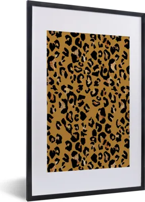 Produktbild von MuchoWow® Gerahmtes Poster Pantherdruck - Muster - Gelb 40x60 cm - Poster mit Schwarzem Bilderrahmen Wandposter Rahmen Foto Bilder - Poster in Rahmen