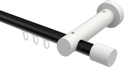Produktbild von Interdeco Innenlaufstange / Gardinenstange mit Innenlauf Schwarz / Weiß, Typ Talent Feta (Kappe), 20 mm Ø 1-läufig, 260 cm