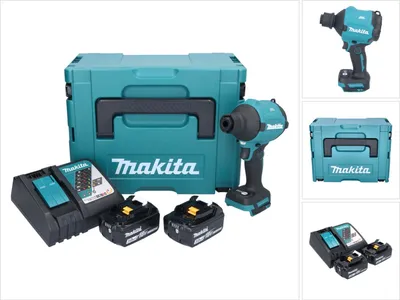 A collage of images showing a Makita cordless impact driver kit, including the tool, batteries, charger, and storage case.