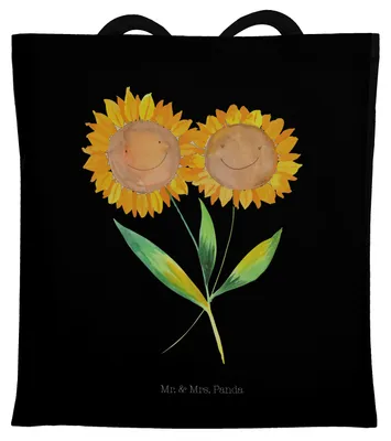Produktbild von Mr. & Mrs. Panda Schultasche Blume Sonnenblume - Schwarz - Geschenk, Jutebeutel, Tote Bag, Freundin, Tasche, Beste, Garten, Lieblingsmensch, Vertrauen, Best Friends