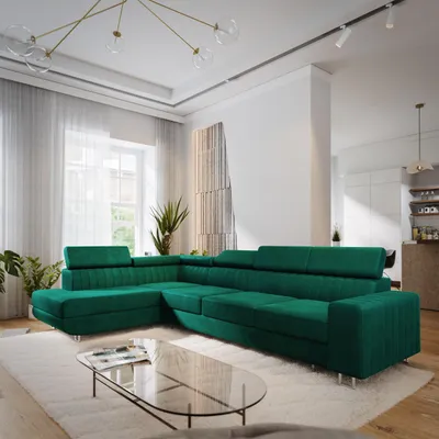 Produktbild von Masseno Ecksofa HESTION mit Schlaffunktion L-Form, Sofa mit Bettkasten, Wohnzimmersofa, Couch, Soffa, Bettsofa, Couchgarnitur- Grün, MONOLITH 37