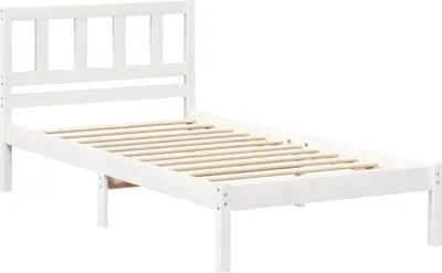Zdjęcie produktu dla Łóżko Drewniane 75x190 Białe Rama Łóżka ze Stelażem z Zagłówkiem