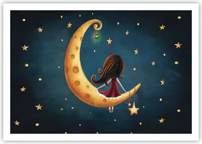 Produktbild von Poster - Poster ohne Rahmen - Kinder Mädchen Mond - 100x70 cm - Wand Bild - Wanddeko - Wandbilder - Kunstposter - Wandposter - Bilder - Kunstdruck - Wanddekoration - Wandbild - P2XAA100x70-4683