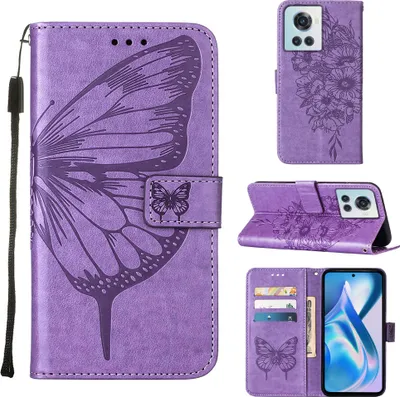 Produktbild von OnePlus Ace Hülle, Schmetterling Prägung Flip Leder Kartenfächer Schutzhülle Ledertasche mit Ständer für OnePlus Ace 5G Violett