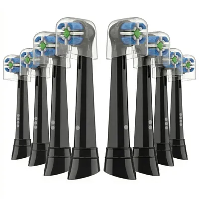 Produktbild von 8 Stück Aufsteckbürsten kompatibel mit Oral B iO Elektrische Zahnbürste, Zahnbürstenaufsätze für iO 2 3 4 5 6 7 8 9 10 Series, Medium (8x Schwarz)