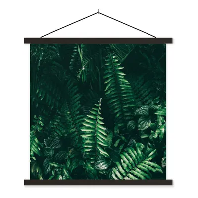 Produktbild von MuchoWow® Textilposter Blätter - Dschungel - Natur - Tropisch - Pflanzen 120x120 cm mit schwarzem Rahmen - Aufhängungsset