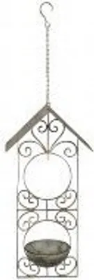 Produktbild von Vogeltränke mit Futterstadion Vogelhaus Metall grau-grün Futterstelle 25x14cm H52cm