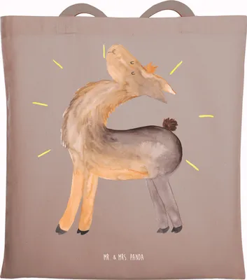 Produktbild von Mr. & Mrs. Panda Schultasche Lama Stolz - Braun Pastell - Geschenk, Tote Bag, Beste Freundin, Lamas, Shopping Tasche, Stoffbeutel, Beutel, Laptoptasche, Familie, Family