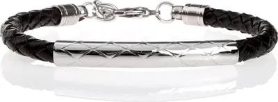 Immagine prodotto di bracciale in pelle intrecciata nero moderno in acciaio inox lunghezza regolabile- SB8364