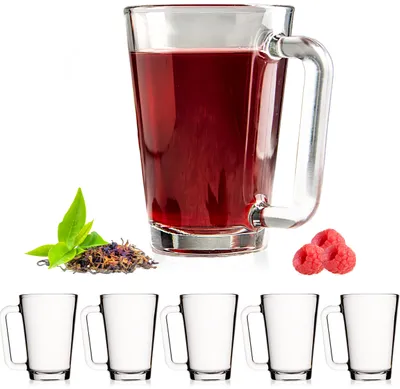 Produktbild von PLATINUX Teegläser mit Henkel aus Glas Kaffeegläser 220ml (max.280ml) Set 6-Teilig groß Glastassen spülmaschinenfest
