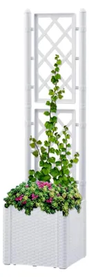 Produktbild von Hochbeet für den Garten mit Rankgitter und Selbstbewässerungssystem, weiß