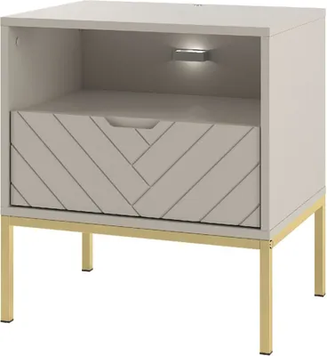 Produktbild von Nachttisch BRIZZI 04 Kaschmir mit Gold Metallrahmen Nachtschrank mit Schubladen Kleine Schrank Schlafzimmer