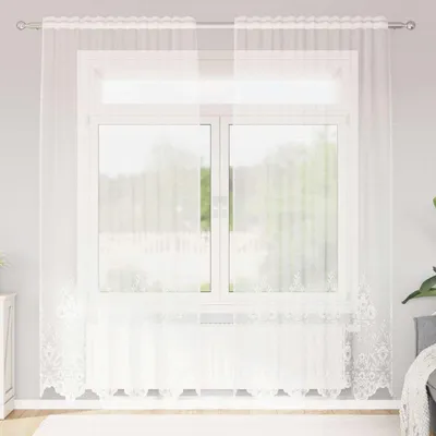 Image de Rideau en Dentelle Floral Blanc 200 x 150 cm Polyester