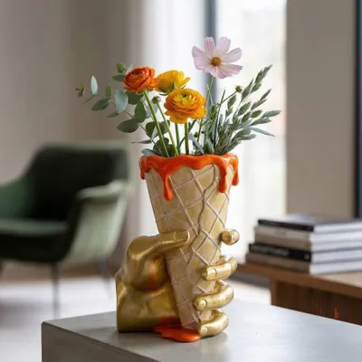 Immagine prodotto di Mauro Ferretti Vaso da fiori a forma di cono 18x16x26 cm, arancione dorato