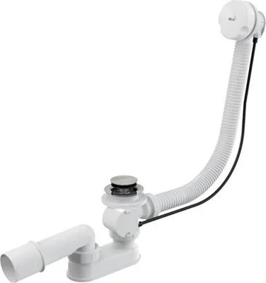 Produktbild von Wannenablauf Ab- Überlaufgarnitur mit Bowdenzug Automat Weiss Länge 570 bis 1200 mm Badewanne : Länge - 1200 mm