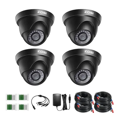 Produktbild von ZOSI 4X Full HD 1080p Dome Video Überwachungskamera Set mit Kabel und Netzteil, 2MP TVI Videoausgang, 20M IR Nachtsicht, Schwarz