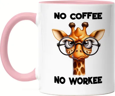 Produktbild von No coffee no workee Tasse Rosa lustiger Spruch No Coffee Workee Giraffe