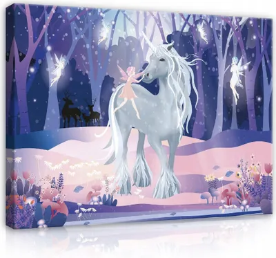 Produktbild von Leinwandbild Kinderzimmer Fee Einhorn 100x70 cm XXL Modern Canvas Bilder Leinwandbilder Wandbilder Kunstdruck Wand Bild auf Leinwand Aufhängefertig