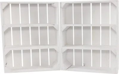 Two white wooden crates are shown side-by-side against a white background.