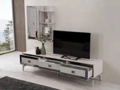 Immagine prodotto di Credenza bassa Porta TV Mobile RTV Soggiorno scaffali in legno bianco