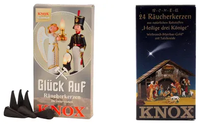 Produktbild von KNOX Räucherkerzen 2er Set - Glück Auf / Heilige drei Könige - jeweils 24 Stück in der Größe M (Standard)