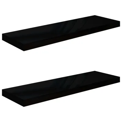 Two black shelves are shown against a white background.