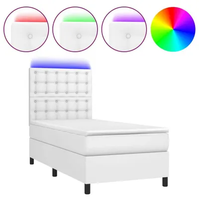 Produktbild von vidaXL Boxspringbett mit Matratze & LED Weiß 90x190 cm Kunstleder