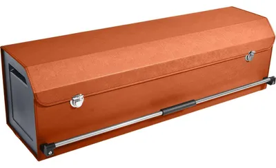 Immagine prodotto di Organizzatore per il bagagliaio con coperchio, 90 litri, in pelle premium, colore arancione, dimensioni 101x29x31 cm