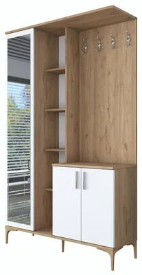 Image de Meuble dentrée Vestiaire en Bois MDF noyer et blanc - L 120 × P 37,5 × H 198,6 cm