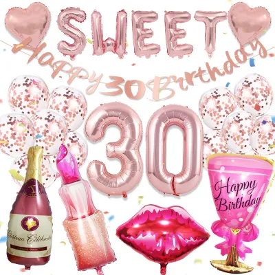 30. Geburtstagsdeko Roségold, 21-teilig, Ballon-Set