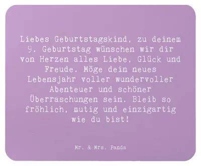 Produktbild von Mr. & Mrs. Panda Mousepad Spruch 9. Geburtstag Glück - Lavendeltraum - Geschenk, laptop, Alter, Mauspad, Happy Birthday, Geburtstagskind, Geburtstagsideen, mousematte