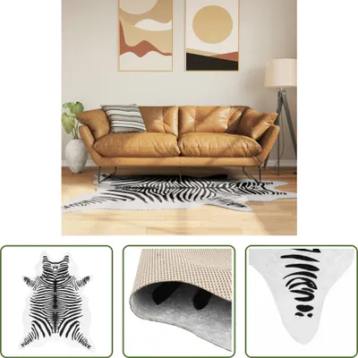 Produktbild von The Living Store Teppich Schwarz Weiß 120x170 cm Zebramuster Waschbar Rutschfest