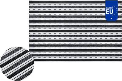 Produktbild von POLENTEX Aluminium-Fußmatte für Türen mit Rahmen 90x60 cm Höhe 12 mm Textil-Bürsten-Kombination, Schwarz